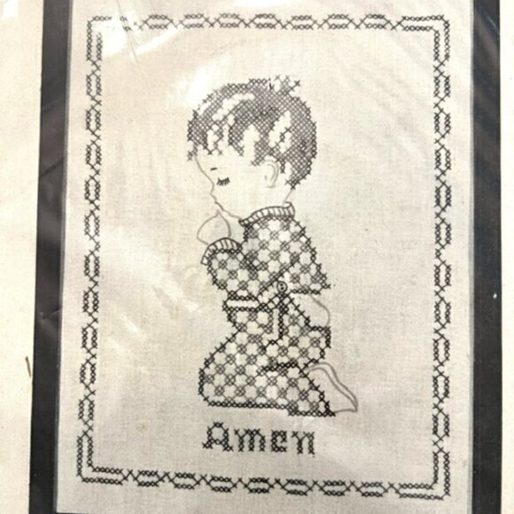 LITTLE BOY AT PRAYER‎ Stamped Cross Stitch Kit BUCILLA Linen Cloth NEW Religious - Picture 2 of 6